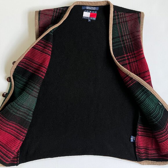 Men's Vintage 90s Tommy Hilfiger Holiday Plaid Sweater Vest Sz S/P Hong Kong - Picture 2 of 5